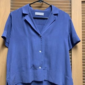 EUC XS Everlane Blue 100% Silk Notched Collar Top Size 2